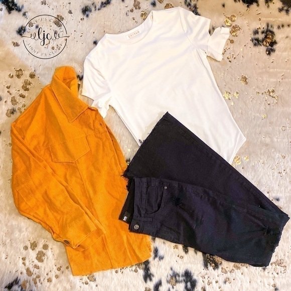 WOMEN’S Mustard corduroy button down shacket top - Picture 5 of 5